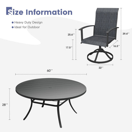 Vicllax Outdoor Dining Set for 8 People, Patio 60" Round Table with 8 Swivel Chairs