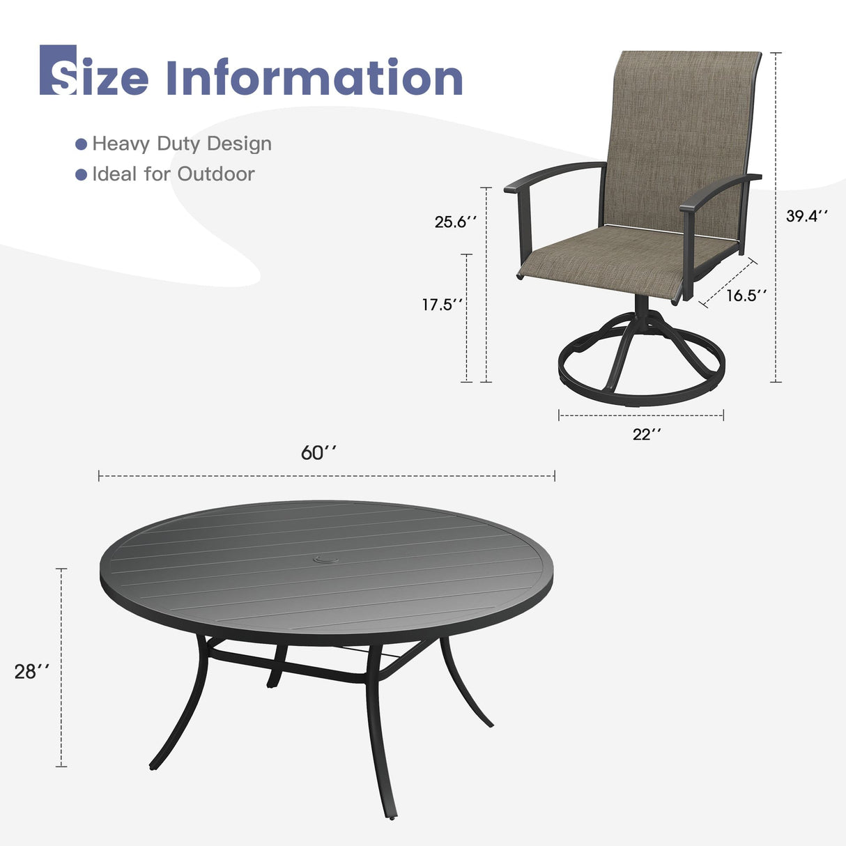 Vicllax Outdoor Dining Set for 8 People, Patio 60" Round Table with 8 Swivel Chairs