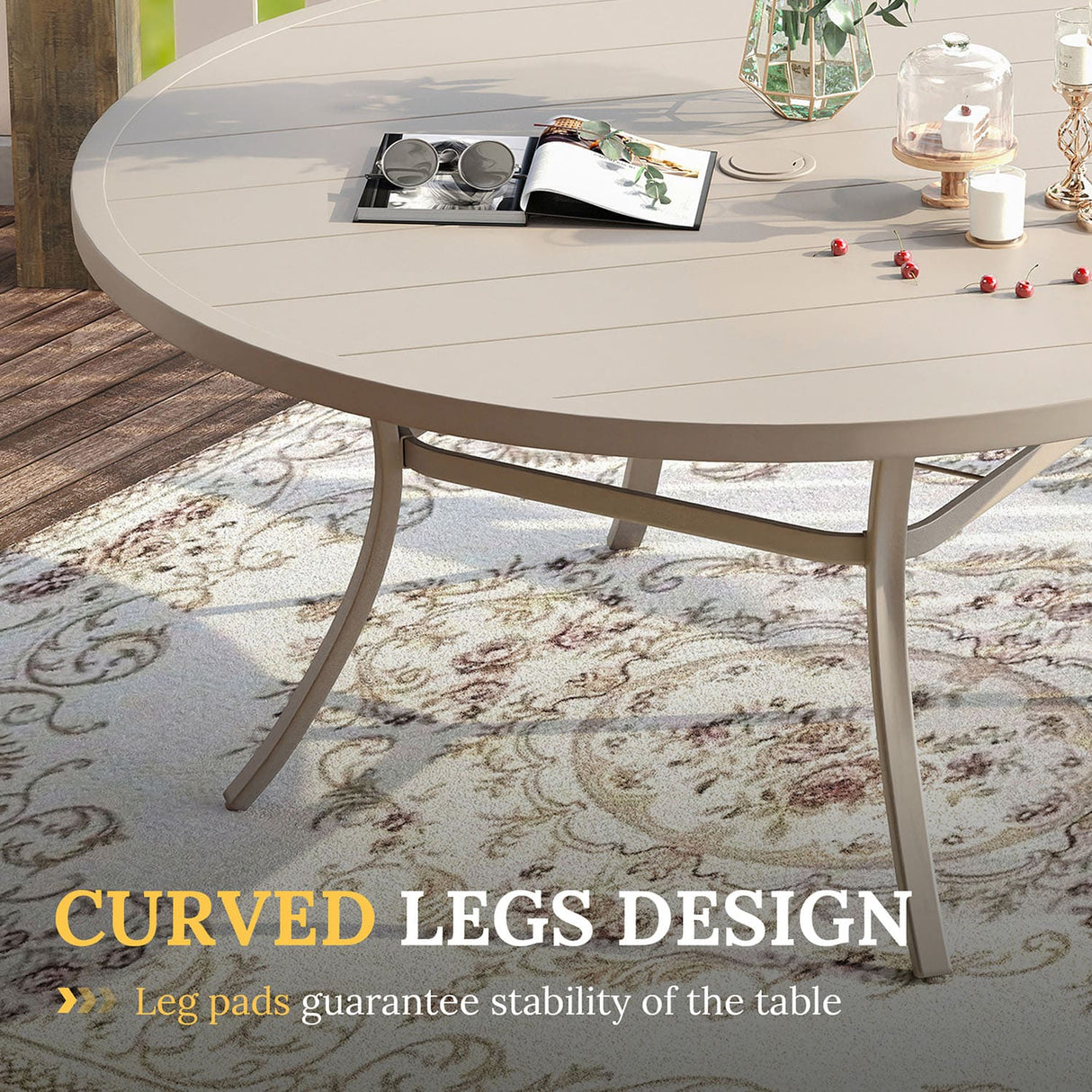 Vicllax Outdoor Round Metal Dining Table with Umbrella Hole for 4, 6