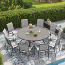 Vicllax Outdoor Dining Set of 8/10, Round Metal Table and Stackable Padded Chair Set of 8, 10