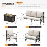 Vicllax 5-Piece Outdoor Patio Conversation Sofa Set With Metal Rectangular Fire Pit Table