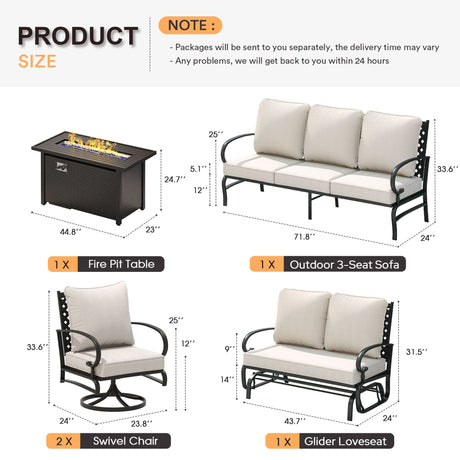 Vicllax 5-Piece Outdoor Patio Conversation Sofa Set With Metal Rectangular Fire Pit Table