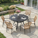 Vicllax 7 Pieces Outdoor Dining Set, 47.2"Round Table and Alora Stackable Chair