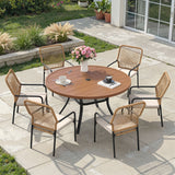 Vicllax 7 Pieces Outdoor Dining Set, 47.2"Round Table and Alora Stackable Chair