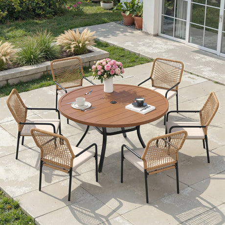 Vicllax 7 Pieces Outdoor Dining Set, 47.2"Round Table and Alora Stackable Chair