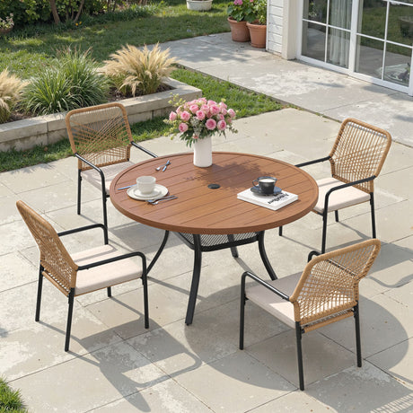 Vicllax 5 Pieces Outdoor Dining Set, 40.6"Round Table and Alora Stackable Chair