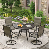 Vicllax 5-Piece Outdoor Dining Set, 42" Round Metal Table and Padded Swivel Chairs