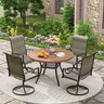 Vicllax 5-Piece Outdoor Dining Set, 42" Round Metal Table and Padded Swivel Chairs