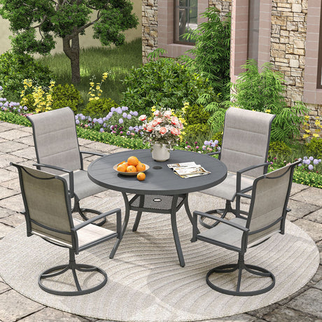Vicllax 5-Piece Outdoor Dining Set, 42" Round Metal Table and Padded Swivel Chairs