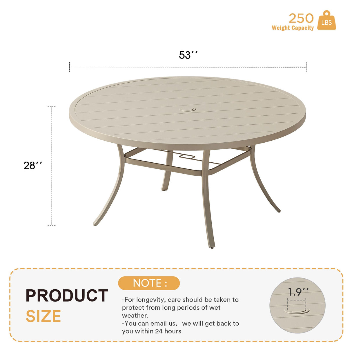 Vicllax Outdoor Round Metal Dining Table with Umbrella Hole for 4, 6