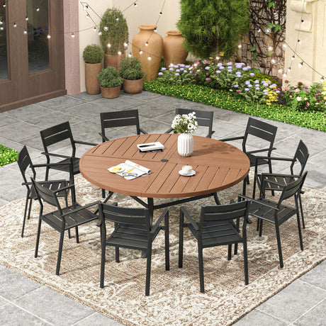 Vicllax 11 Pieces Outdoor Dining Set with 60" Round Metal Table and Armrest Chairs
