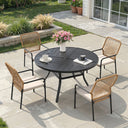 Vicllax 5 PCS Patio Dining Table Set, 41" Round Metal Table with Shelf and Alora Stackable Chair