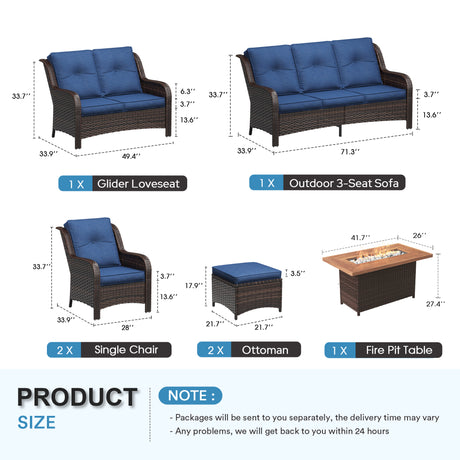 Vicllax Patio Wicker Oasis Lounge Set, 6-Piece Outdoor Sofa Set with Fire Pit Table(Stable Sofa Chair Set)