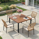 Vicllax 5 Pieces Outdoor Dining Set, Patio Rectangular Metal Table and Alora Stackable Chair