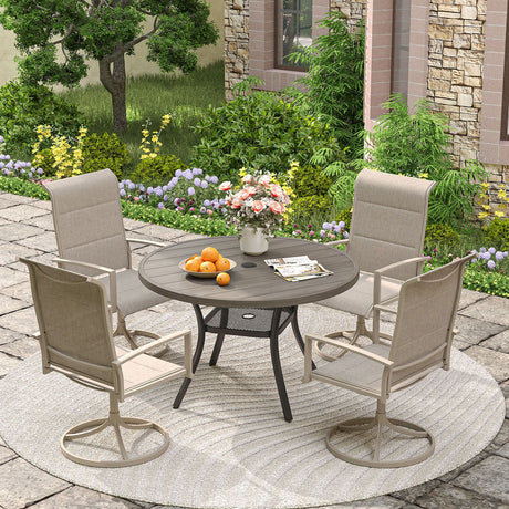 Vicllax 5-Piece Outdoor Dining Set, 42" Round Metal Table and Padded Swivel Chairs