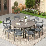 Vicllax 11 Pieces Outdoor Dining Set with 60" Round Metal Table and Armrest Chairs