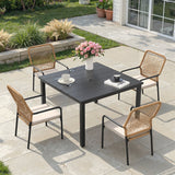 Vicllax 5 Pieces Outdoor Dining Set, Patio Rectangular Metal Table and Alora Stackable Chair