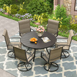 Vicllax Outdoor Round Metal Dining Table with Umbrella Hole for 4, 6