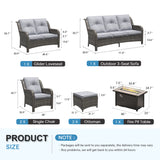 Vicllax Patio Wicker Oasis Lounge Set, 6-Piece Outdoor Sofa Set with Fire Pit Table(Stable Sofa Chair Set)