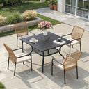 Vicllax 5 Pieces Outdoor Dining Set, 37.8"Square dining Table and Alora Stackable Chair