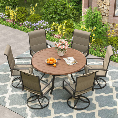 Vicllax 7 Pieces Outdoor Dining Set with 48" Round Dining Table and Swivel Chairs