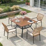 Vicllax 5 Pieces Outdoor Dining Set, 37.8"Square dining Table and Alora Stackable Chair