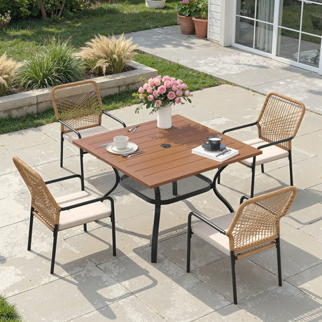 Vicllax 5 Pieces Outdoor Dining Set, 37.8"Square dining Table and Alora Stackable Chair