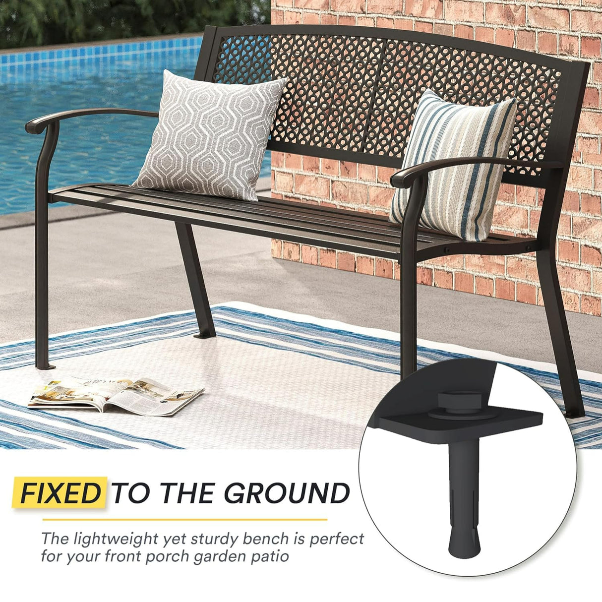 Vicllax Outdoor Garden Bench, Waterproof Patio Metal Bench