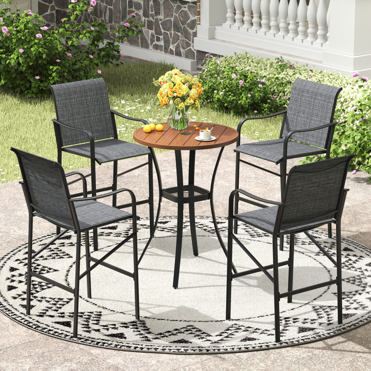 Vicllax 3/5 PCS Outdoor Bar Set, Patio High Bar Chairs and Round Bar Table