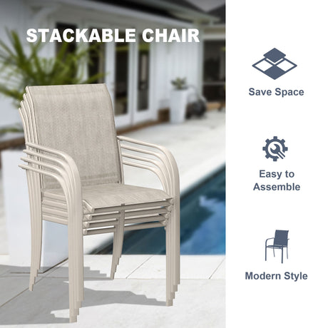 Vicllax Sillas de comedor con cabestrillo de textileno y metal para patio al aire libre con reposabrazos 