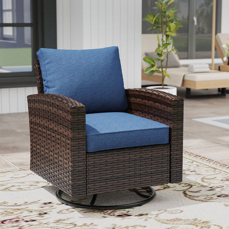 Vicllax Patio Wide Wicker Cushioned Sofa, Outdoor Wicker Chair, Double Lounge Balcony Seat