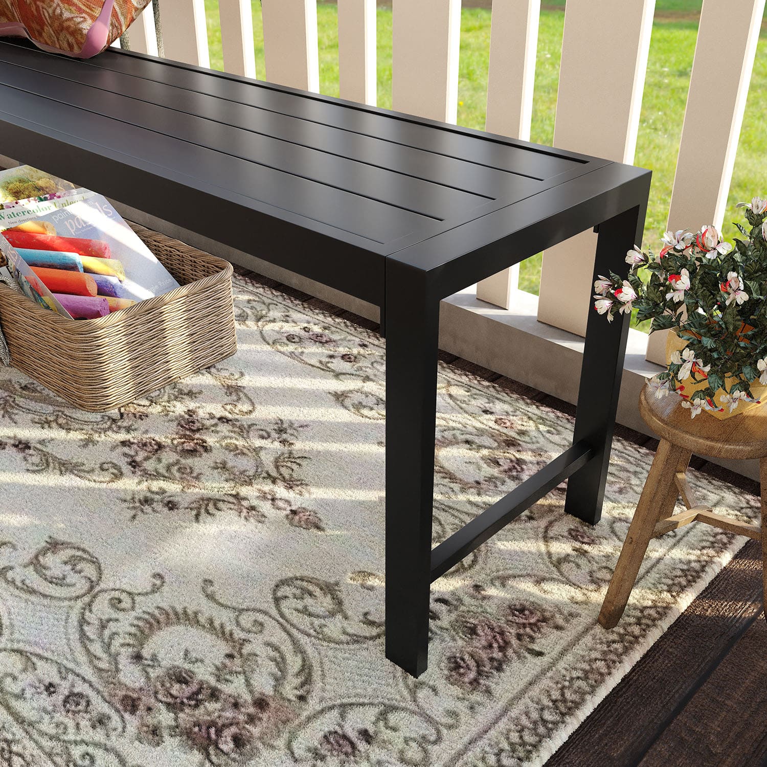 Vicllax 3 Piece Rectangular Metal Outdoor Dining Table and Bench Set