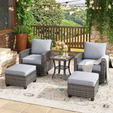 Vicllax 3/5 Pcs Garden Sofa Set, Wicker Outdoor Conversation Set with Sofa Chairs and Ottomans