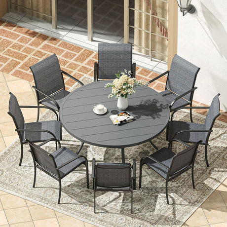 Vicllax 9-Piece Outdoor Dining Set with Patio Round Metal Table and Stackable Sling Chairs