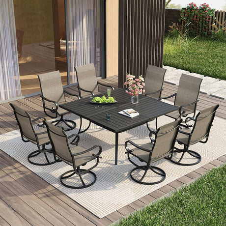 Vicllax 9 Pieces Outdoor Dining Set with 59" Square Dining Table and Swivel Chairs