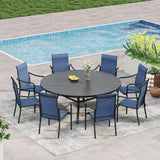 Vicllax 9-Piece Outdoor Dining Set with Patio Round Metal Table and High Back Stackable Chairs
