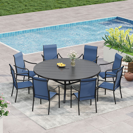 Vicllax 9-Piece Outdoor Dining Set with Patio Round Metal Table and High Back Stackable Chairs