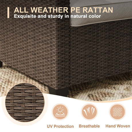 Vicllax Patio Furniture Set, Wicker Outdoor Conversation Set with Cushioned Sofa Chairs Fire Pit Table and Ottomans