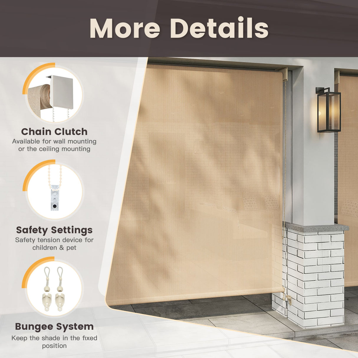 Vicllax Outdoor Sun Blocking Roller Shade, Patio Roll Up Shade Blinds