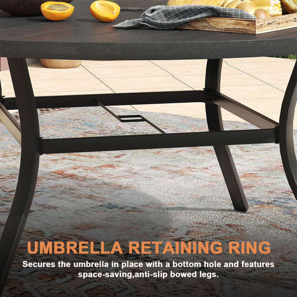 Vicllax Outdoor Plastic Top Patio Wood-Like Grain Round Dining Table for 4/6/8