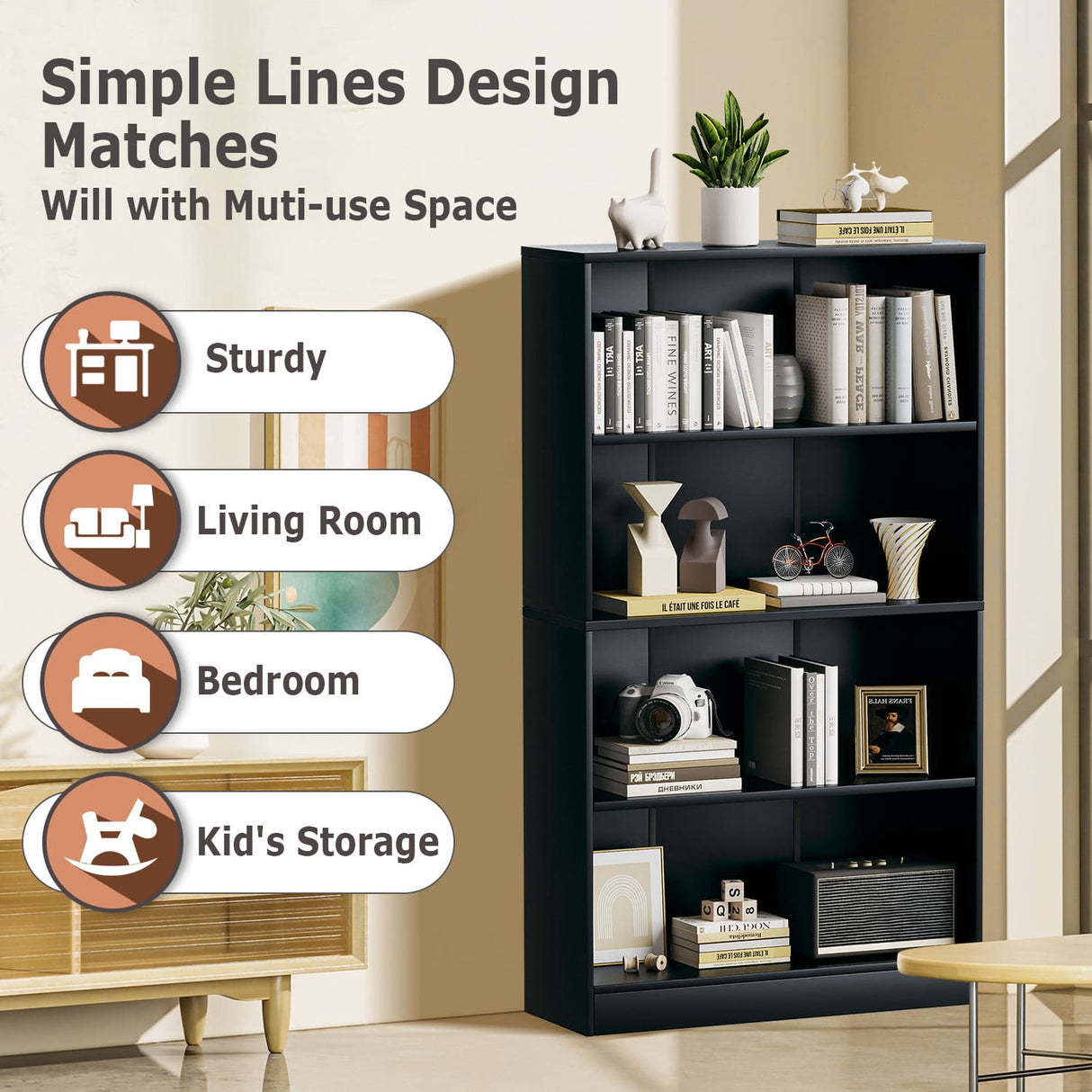 Vicllax Wooden Bookcase, 3/4/5 Shelf Display Open Bookshelves for Home Office