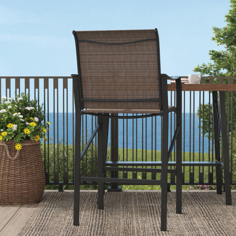 Vicllax Bar Table Set for 2, 3 Pcs Wooden-Like Table and Stools with Backrest and armrests, for Nook Balcony