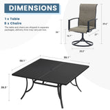 Vicllax 9 Pieces Outdoor Dining Set with 59" Square Dining Table and Swivel Chairs