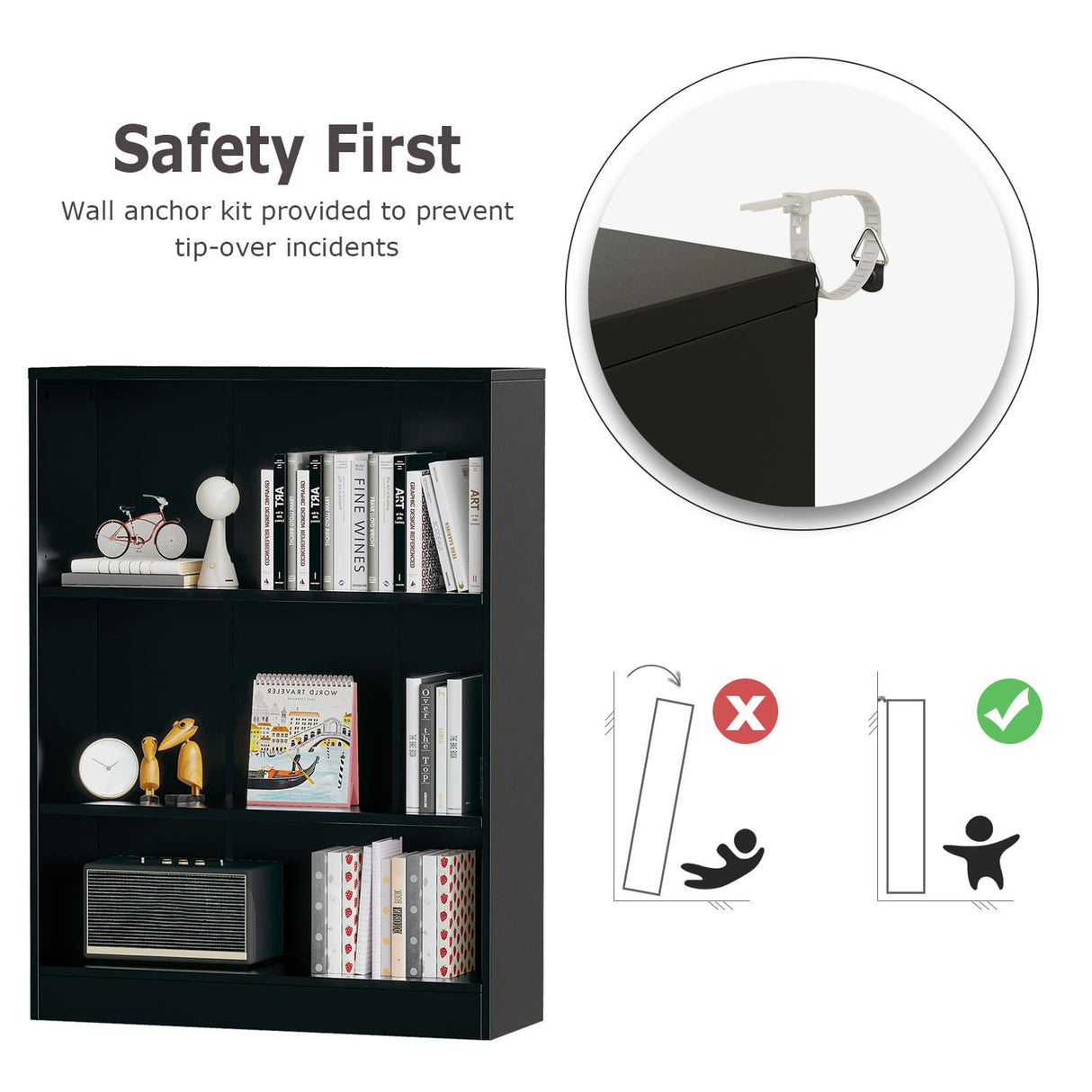 Vicllax Wooden Bookcase, 3/4/5 Shelf Display Open Bookshelves for Home Office