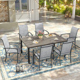 Vicllax 7 Pieces Outdoor Dining Set, Patio Rectangular Metal Table and Skyline Stackable Chair