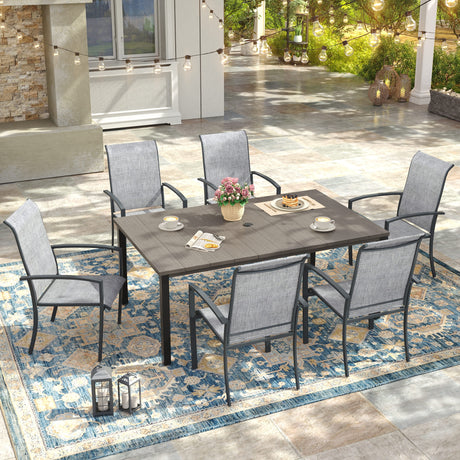 Vicllax 7 Pieces Outdoor Dining Set, Patio Rectangular Metal Table and Skyline Stackable Chair