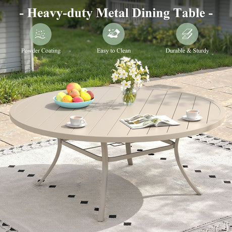 VICLLAX 11-Pcs Outdoor Dining Set, 63” Round Metal Table with Umbrella Hole & 10 Stackable  Chairs