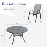 Vicllax 5 PCS Patio Dining Table Set, 41" Round Metal Table with Shelf and Horizon Stackable Chair
