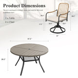 VICLLAX 5-Piece Outdoor Dining Set, 47” Round Metal Table with Umbrella Hole & Solana Swivel Chair