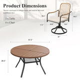 VICLLAX 5-Piece Outdoor Dining Set, 47” Round Metal Table with Umbrella Hole & Solana Swivel Chair